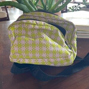 BAGGU Lime Green and White Patterned Backpack